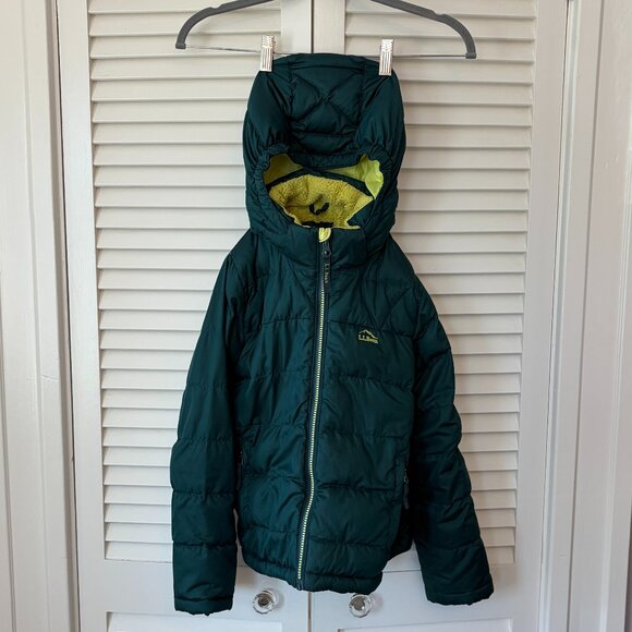 L.L. Bean boys' down jacket small 8 puffer quilted hooded green - Picture 1 of 11